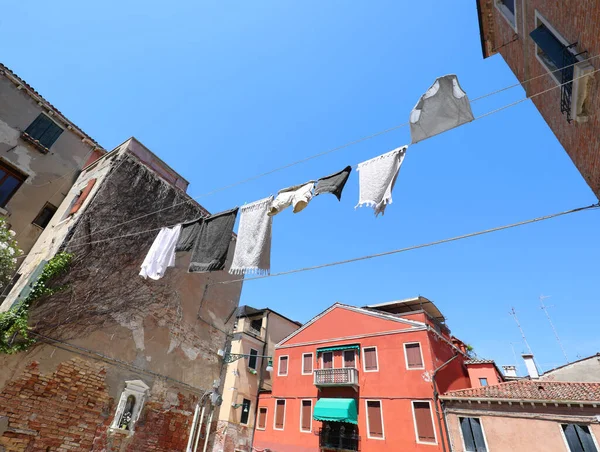 Clean Clothes Hanging Out Dry Sun Mediterranean Town Summer — Stock Photo, Image