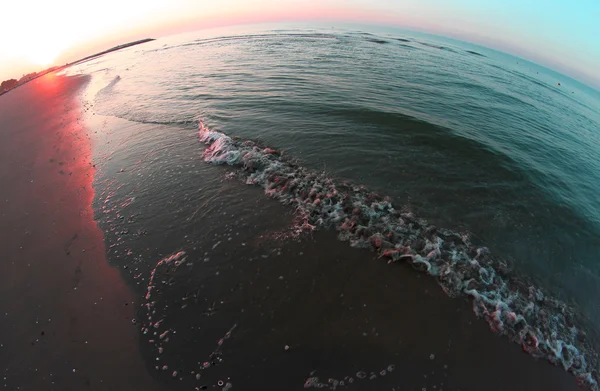 Beach and the sea at dawn with fisheye — Stock Photo, Image