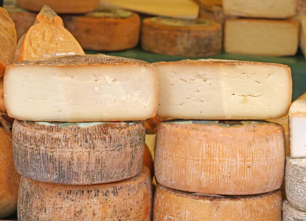 Lagrad ost på försäljning i lokala marknaden stall — Stockfoto