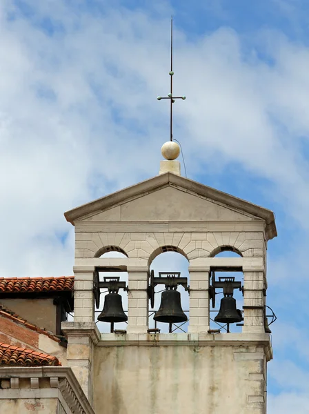 Bell tower with three bell in a ancient church in venice in ital — Stock Photo, Image