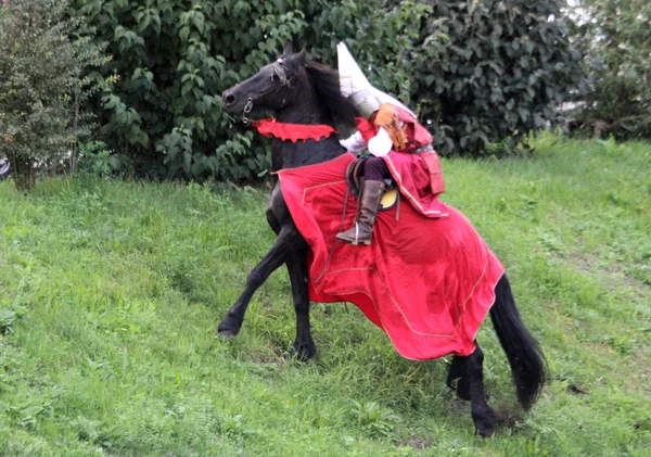 Knight on horseback with medieval scene costume — Stock Photo, Image
