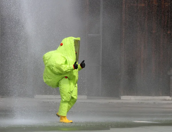 Yellow suit protective radiation defense and infectious diseases — Stock Photo, Image