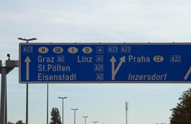highway sign in austria with directions to reach the European ci clipart
