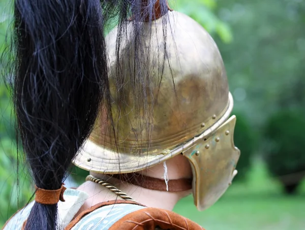 Detail of an old Roman soldier helmet — Stock Photo, Image