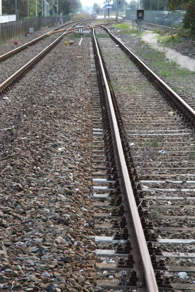 Railroad tracks on the outskirts of the town — Stock Photo, Image