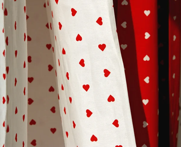 Curtains and tablecloths with heart shape — Stock Photo, Image