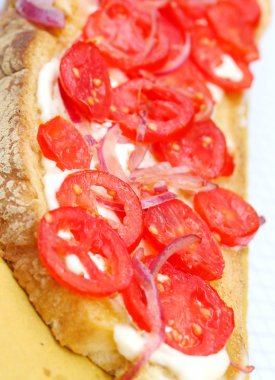 Bruschetta domates salatası ile tepesinde