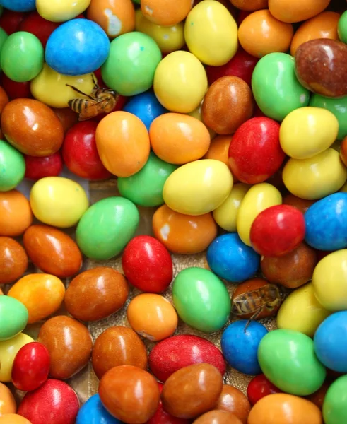 Цукерки та шоколадні кольорові конфетті та бджоли — стокове фото
