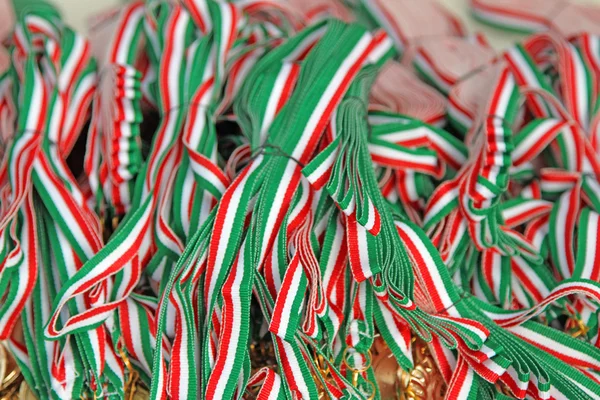 Colorful fabric strips with green, white and Red — Stock Photo, Image