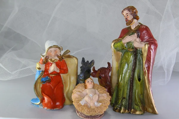 Characters of the crib with baby Jesus in the crib — Stock Photo, Image