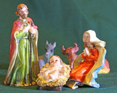 Doğum sahnesi ile bebek İsa'nın annesi Meryem ve Yusuf