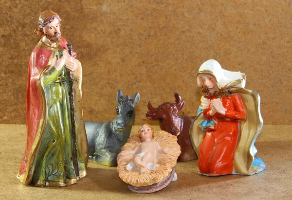 Kerststal met baby jesus moeder Mary en joseph — Stockfoto