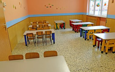 Öğle yemeği molası önce okul kantin büyük yemekhane