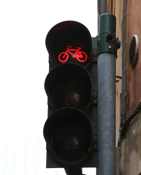 Red traffic lights for bicycle along the cycle track — Stock Photo, Image