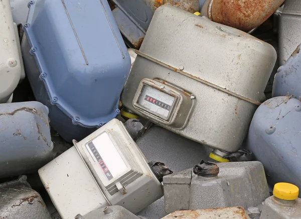 Old Obsolete Disused Gas Counters Landfill Waste — Stock Photo, Image