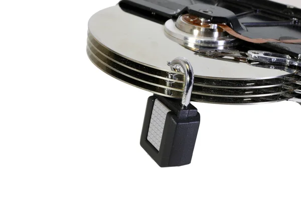 Hard disk with a padlock for the protection of data — Stock Photo, Image