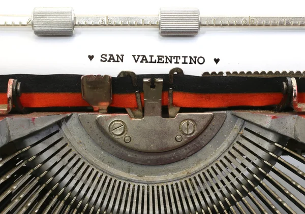 意大利书面的打字机圣瓦伦丁与心 — 图库照片