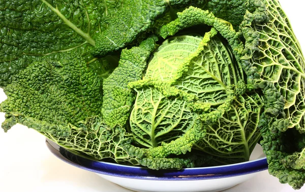 Φρέσκο λάχανο από τον κήπο στο πιάτο στην κουζίνα — Φωτογραφία Αρχείου