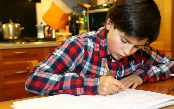 Young boy writes on his notebook — Stock Photo, Image