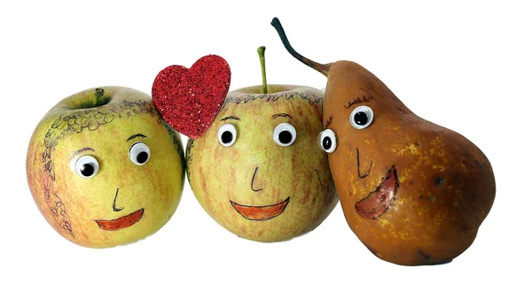 Two apples with the heart and a PEAR — Stock Photo, Image