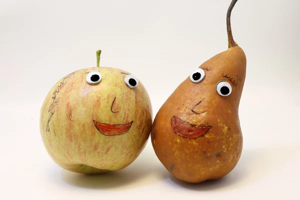 Funny pair of fruits Apple and PEAR — Stock Photo, Image