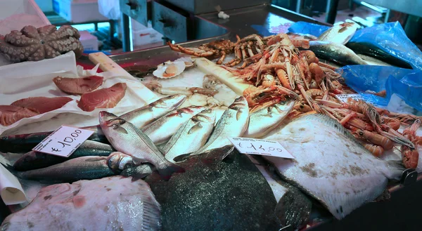 Verse vis gevangen op verkoop op de vismarkt in Italië — Stockfoto