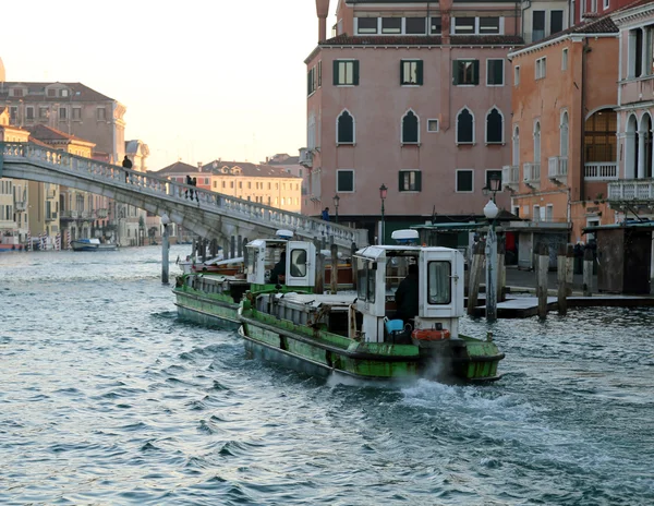 Two boats for transporting goods in venice — Stock Photo, Image