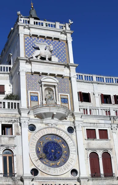 Astronomical clock with zodiac signs and the winged Lion — Stock Photo, Image