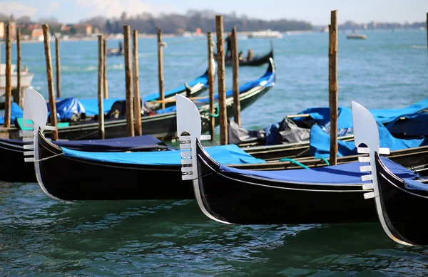 Three gondolas near St. Mark's square in Venice — Stock Photo, Image