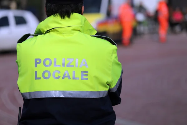 Italian policeman of local police check the city — Stock Photo, Image
