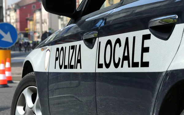 Italian police car during the roadblock in the road — Stock Photo, Image