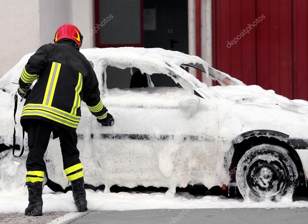 car full of foam afterput out the fire