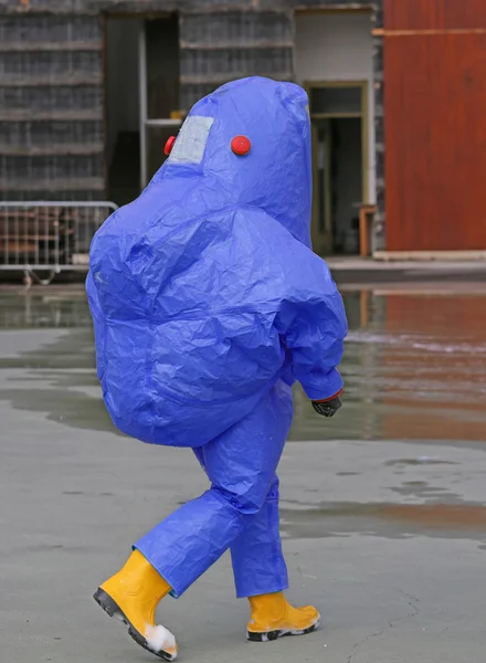 Firefighter with protective suit against biological risk — Stock Photo, Image