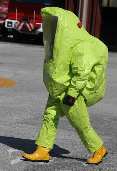 Yellow protective suit to work in presence of asbestos — Stock Photo, Image