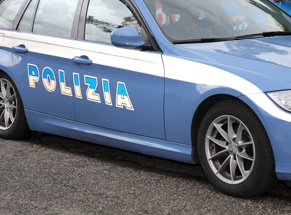 Italian blue police car in the road — Stock Photo, Image