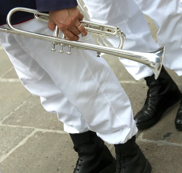 Trumpet player in the musical band — Stock Photo, Image