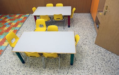 sandalye ve masa ile okul öncesi sınıf