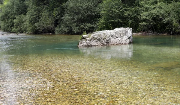 Roche dans le ruisseau clair avec de l'eau froide — Photo