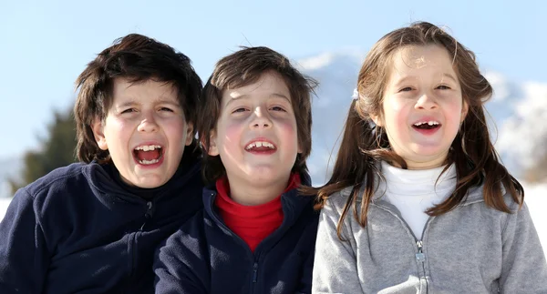 Retrato de três irmãos caucasianos sorridentes — Fotografia de Stock