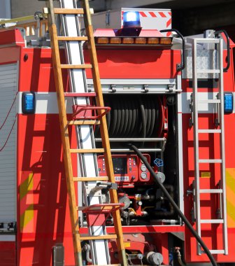 wooden ladder in the firetruck