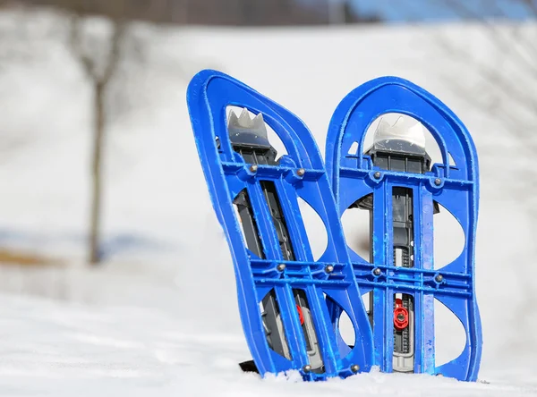 Two blue snowshoes in mountains in winter — ストック写真