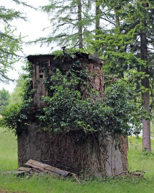 avcı ormanda kamufle kulübe