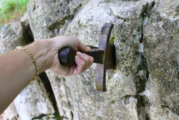 Excalibur the famous sword in the stone — 图库照片