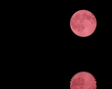 reflection on the sea of RED full moon clipart