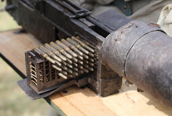 many bullets of a machine gun during a military war exercise