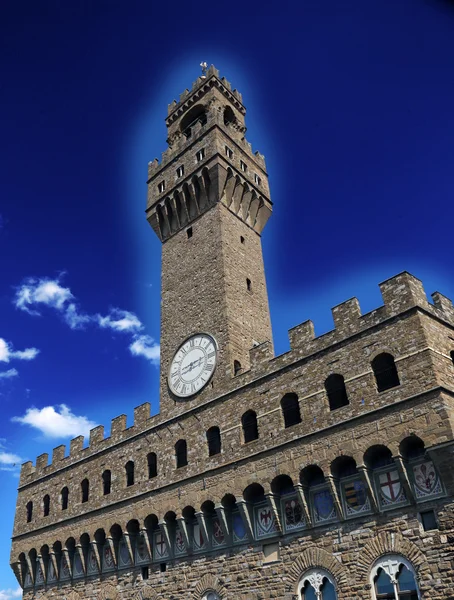 Firenze Palazzo storico della torre dell'orologio nella piazza principale — Foto Stock