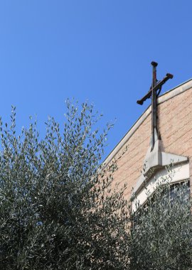 bir Hıristiyan Kilisesi haç ile zeytin ağacı