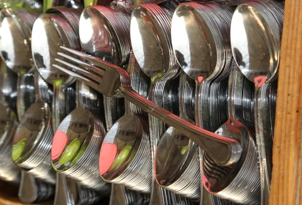 Spoons and forks in the luxury restaurant — 图库照片