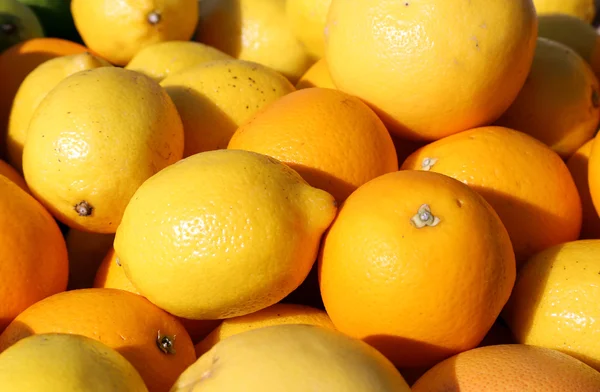Dojrzały pomarańczowy i żółty cytryn na sprzedaż — Zdjęcie stockowe