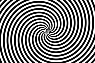 Bir spiralin hipnotik siyah beyaz arkaplanı sürekli dönüyor ve merkezde yoğunlaşıyor.